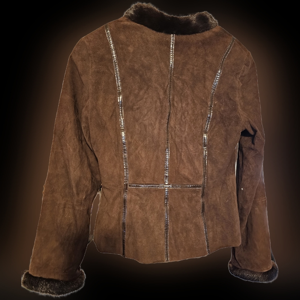 Doncaster Mink Trimmed Brown Leather Jacket Tailored Fit Magnetic Front Closure